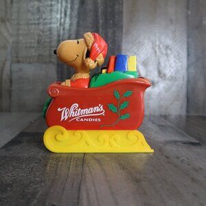 Vintage Peanuts Snoopy On Sleigh Whitman's Sampler Hard Plastic Money Coin Bank
